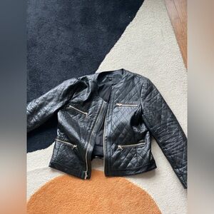 Ann Taylor Black Quilted Leather Jacket - Size L